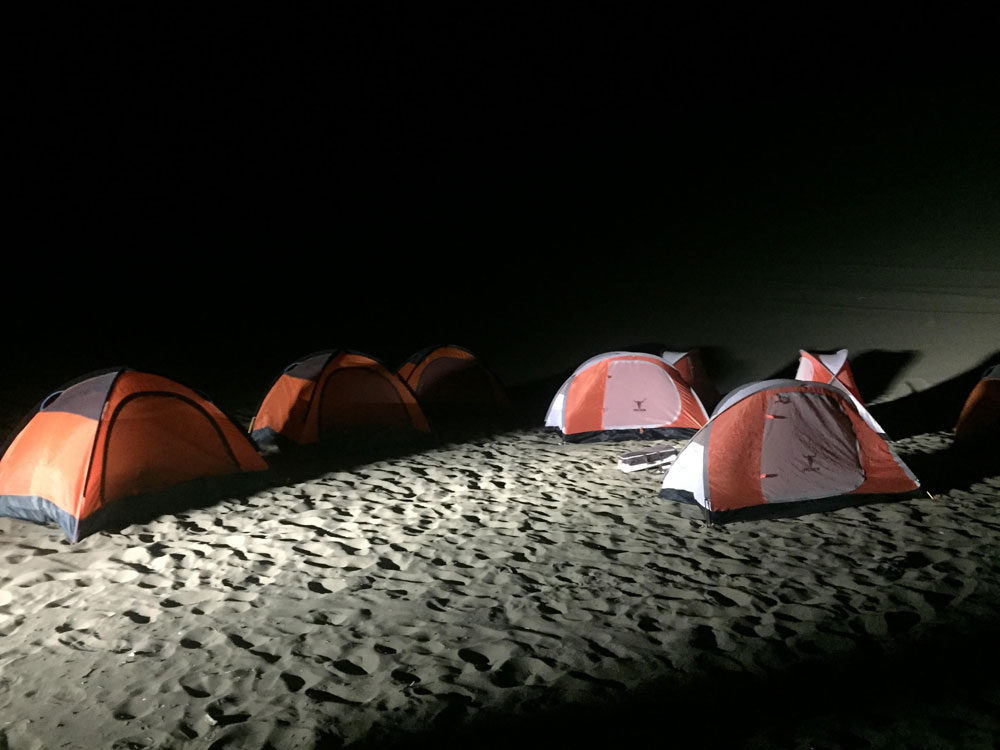 Camping overnight in desert